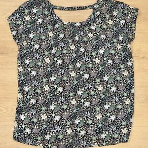 LOFT Black and Green Floral Blouse